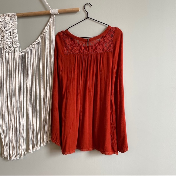 Patrons of peace orange Boho Bell Sleeve Blouse - Picture 5 of 7